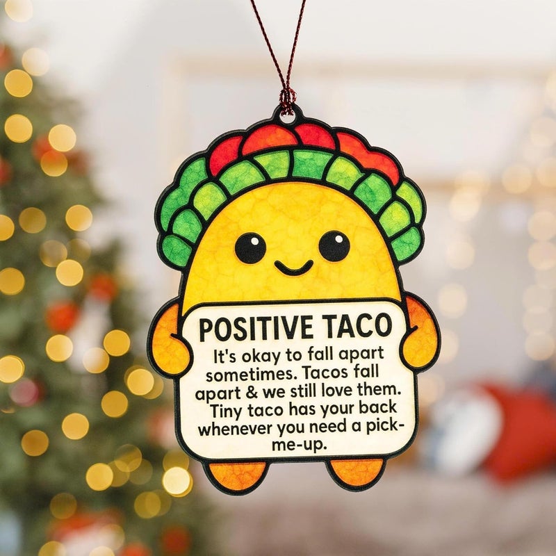 NELXI Funny Christmas Ornaments, Taco Ornament for Christmas Tree, Positive Taco, Inspirational Ornament with Encouragement Card, Positive Gift for Friends Women Mom Daughter Son Sister Coworkers Men - Image 2